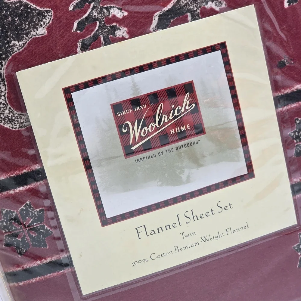 Woolrich Holiday Red Flannel Twin Sheet Set Christmas Outdoor Lodge Cabin Bear